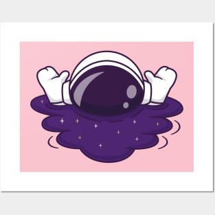 Cute Astronaut Drowning In Space Cartoon Posters and Art